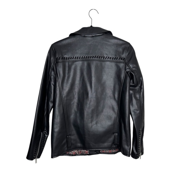 Anthropologie women's XS black moto faux leather midi whipstitch jacket biker - Picture 3 of 11
